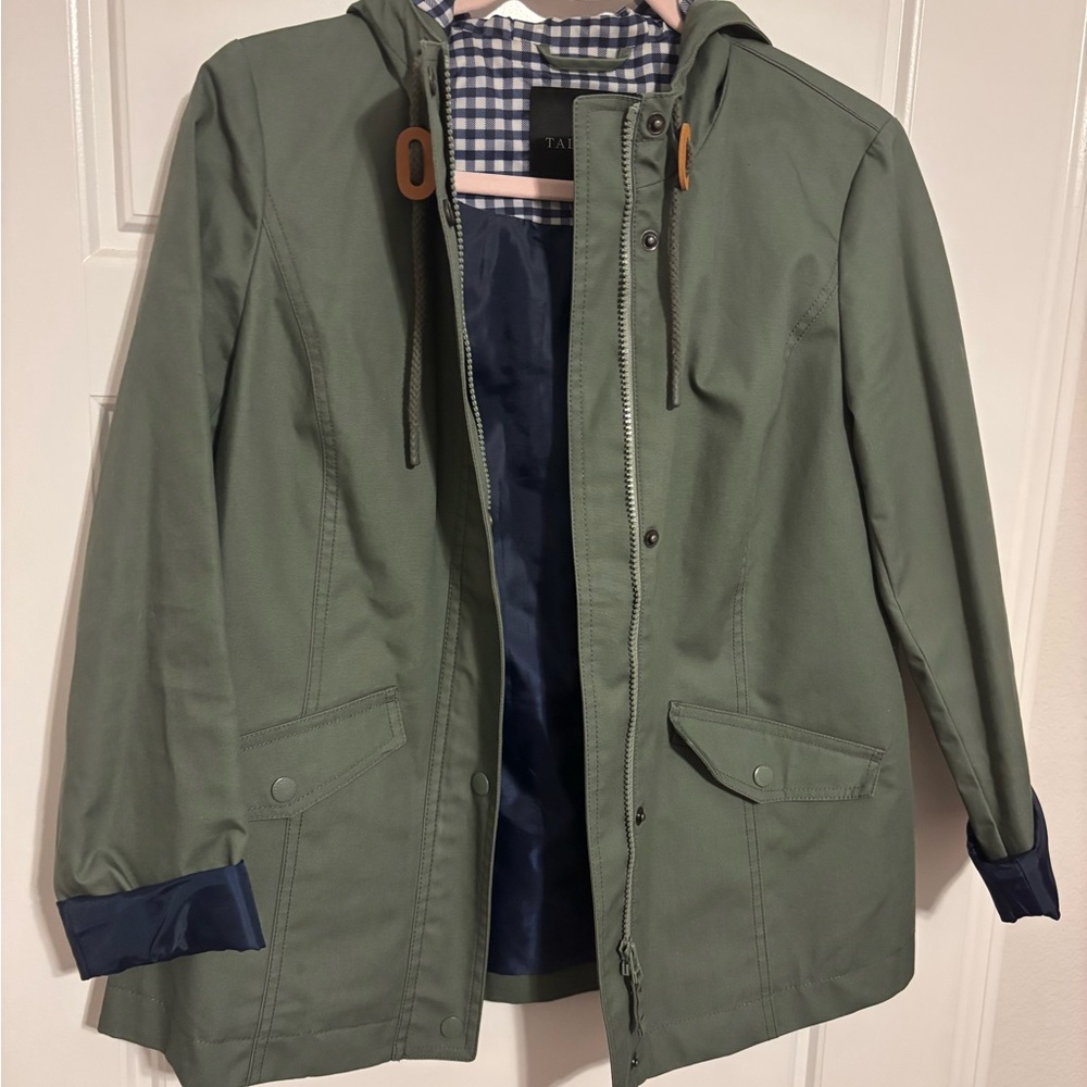 Talbots Olive and Navy Hooded Parka/Rain Coat - Picture 4 of 7